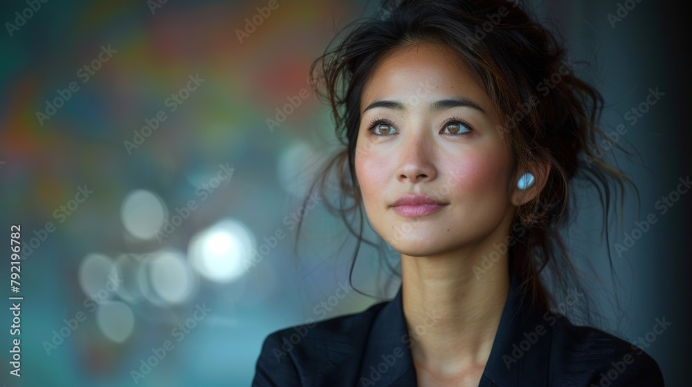 Fototapeta premium Woman Wearing Black Jacket and Earrings