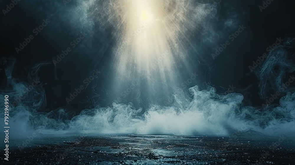 Naklejka premium Dark Room With Smoke and Ceiling Light