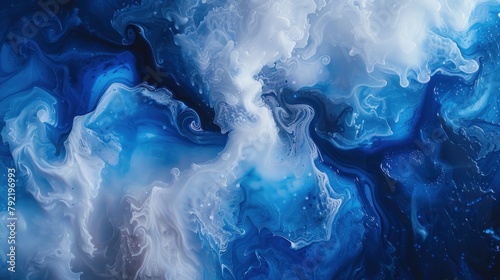 Swirling Blue and White on Black photo
