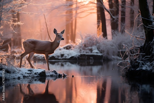 White-tailed deer (Odocoileus virginianus) in winter forest photo