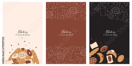 Set of Breads vector illustration banner. Baking, bakery, cooking, sweet products, pastries concept. Vector illustrations pattern background for posters, banners, cards, and advertisements.