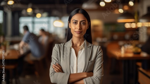 Woman Stands With Arms Crossed in Restaurant
