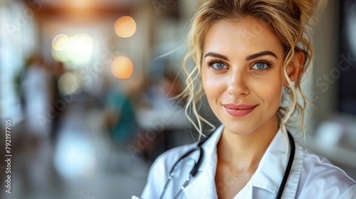 Woman With Stethoscope in Hospital