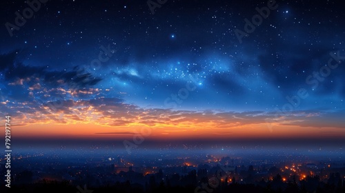 Night Sky With Stars and Clouds Over City