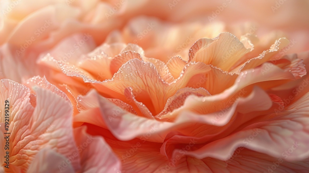 Close up of the petals of a rose or ranunculus in peach fuzz Close up of the petals of a rose or ranunculus in peach fuzz