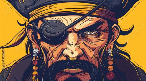 Angry vector Pirate face, wearing hat and eye patch