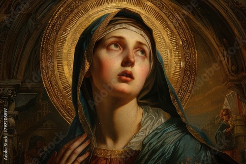 Sacred icon, revering the Blessed Virgin Mary as Nossa Senhora do Carmo. spiritual significance of the Madonna in Christian tradition, symbolizing faith and holiness