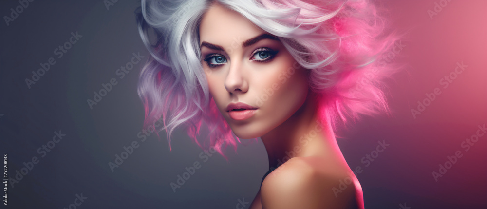 Fashion portrait of a beautiful young woman with pink and white hair Fashion portrait of a beautiful young woman with pink and white hair