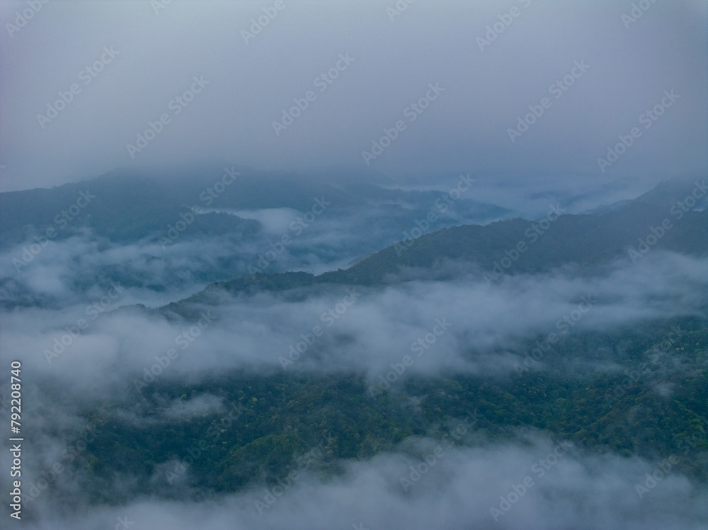 Aerial photography of clouds and fog in the mountains