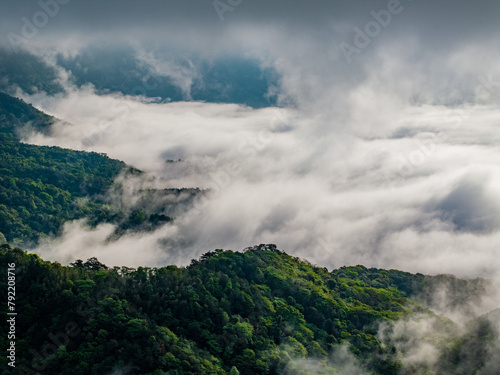 Aerial photography of clouds and fog in the mountains