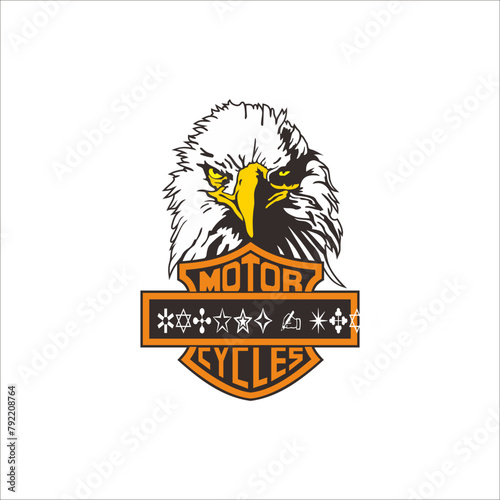 Vector of an eagle's head and a logo that says (motor cycles), can be used as a graphic design