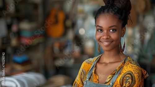 Portrait of a happy Black woman fashion designer with a startup. Concept Fashion Design, Black Women, Startup, Entrepreneurship, Portraits
