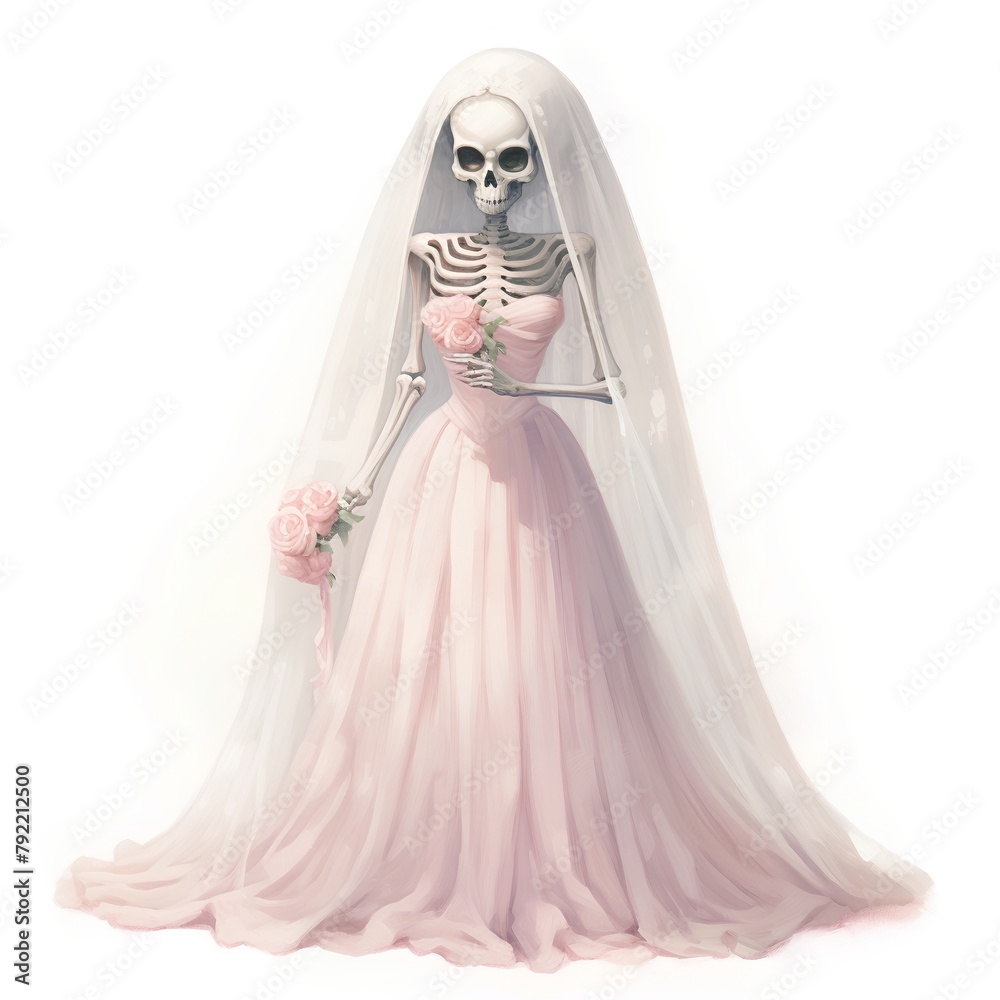 3D digital render of a female skeleton in a wedding dress with roses 3D digital render of a female skeleton in a wedding dress with roses
