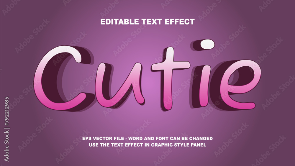 Editable Text Effect Cutie 3D Vector Template