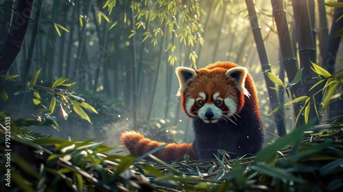 A red panda in bamboo forest wildlife photo