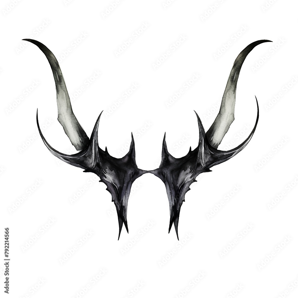Fototapeta premium Black dragon horns isolated on white background. Hand drawn vector illustration.