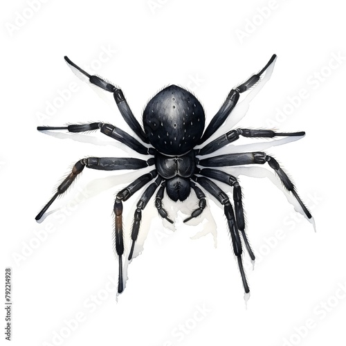 Black spider isolated on white background. Watercolor hand drawn illustration. photo
