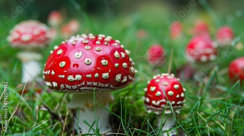 photo of single beautiful mushrooms in nature
