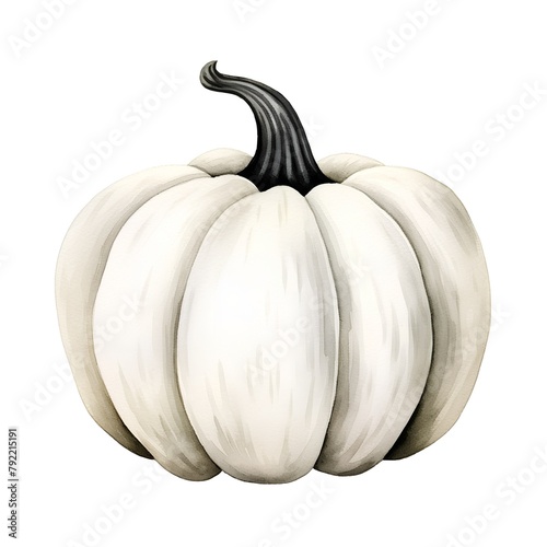Watercolor illustration of a white pumpkin isolated on a white background.