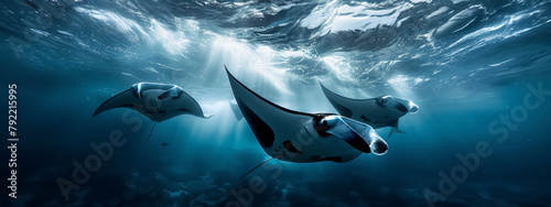 Stingray swimming under the sea in ocean photo