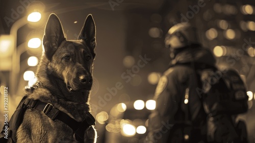 A handler gives commands to their loyal canine partner during a riot control operation. . photo