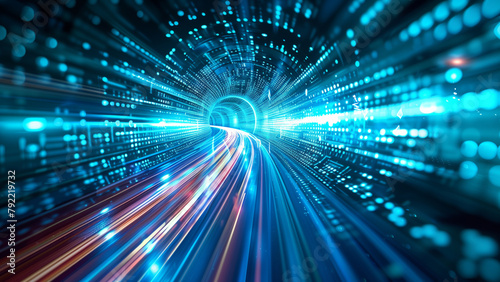 3d rendering of abstract digital technology concept. High speed tunnel with glowing lights