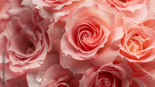 Beautiful pink rose with water drops  closeup. Nature background