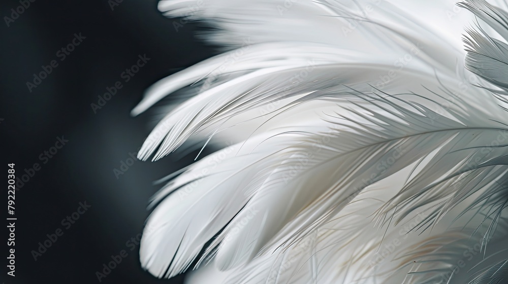 Obraz premium Close-up of white feather details against a dark background