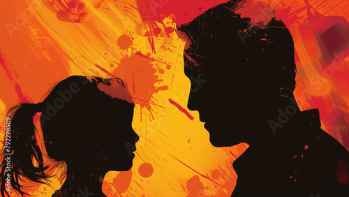 silhouette of a father and daughter on a grunge background