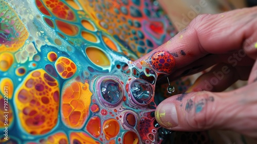 Fluid art technique with silicone oil creating cell like patterns photo