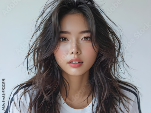 Effortless Messy Waves Hairstyle for Young Women, Pastel Beauty Hairdo, Casual Elegance Lady's Style, Stunning Beauty in Background