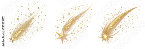Gold comet shiny sparkling, golden stars glitter