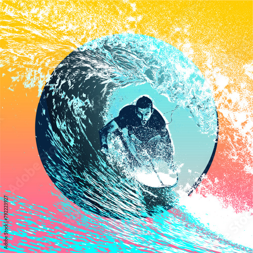 surf, ilustracion, olas, silueta, pegatina, surfista, vector	