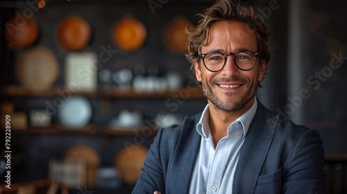 Smiling business man standing full body