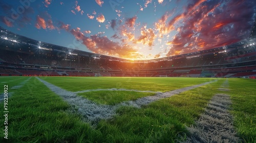 Soccer stadium in the morning sunrise photo