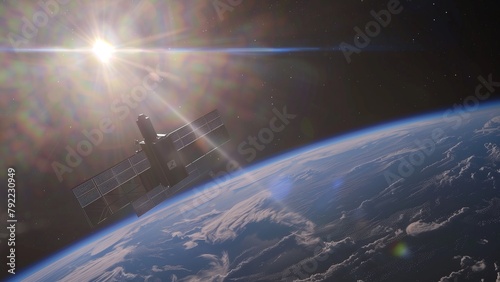 a satellite orbiting Earth. The satellite is equipped with large solar panels on either side © CNISAK