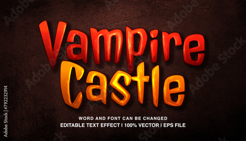 Vampire castle editable text effect template, 3d bold glossy halloween style typeface, premium vector