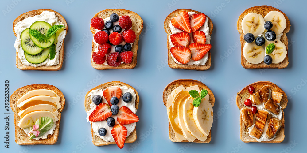 Toast bread toppings set with berries
