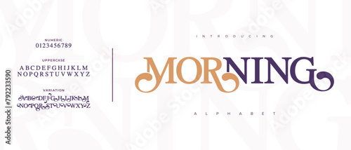 Morning elegant Font Uppercase Lowercase and Number. Classic Lettering Minimal Fashion Designs. Typography modern serif fonts regular decorative vintage concept. vector illustration