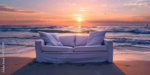 sunset on the beach with sofa © Adnan