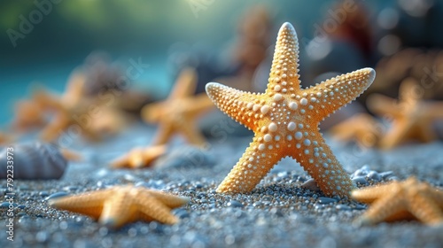 Starfish illustration 3d on the right side with blank space for text