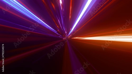  The video showcases a loop of vortex light streaks creating a wormhole effect, simulating the sensation of traveling at light speed with dynamic and swirling visuals that convey depth and motion.