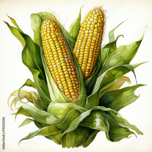 Watercolor Corn, clipart Illustration, Generative Ai
