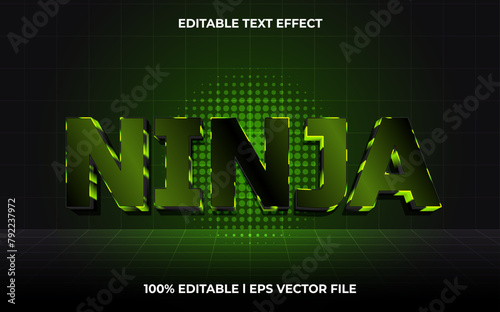 Ninja 3d editable vector text effect. glow style text effect.