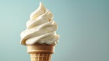 Ice cream cone with spiraling soft serve on a hot day