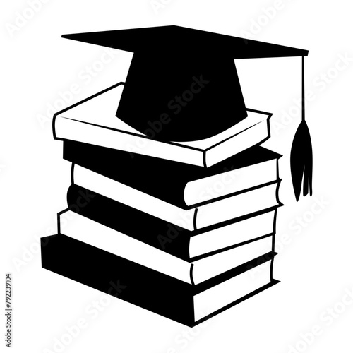 Stack your final thesis and graduation cap vector icon