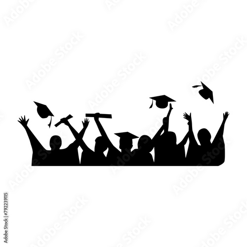 Students graduate throwing cap silhouette vector