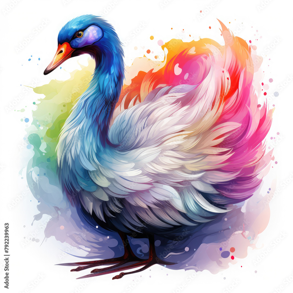 Obraz premium Watercolor Swan, clipart Illustration, Generative Ai