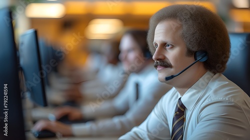 Customer service - call center - office worker providing tech support 