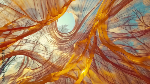 transparent voile fabric, soft lighting, smooth lines, high resolution, high resolution 3D business cards idea with high detail in yellow and light pink color